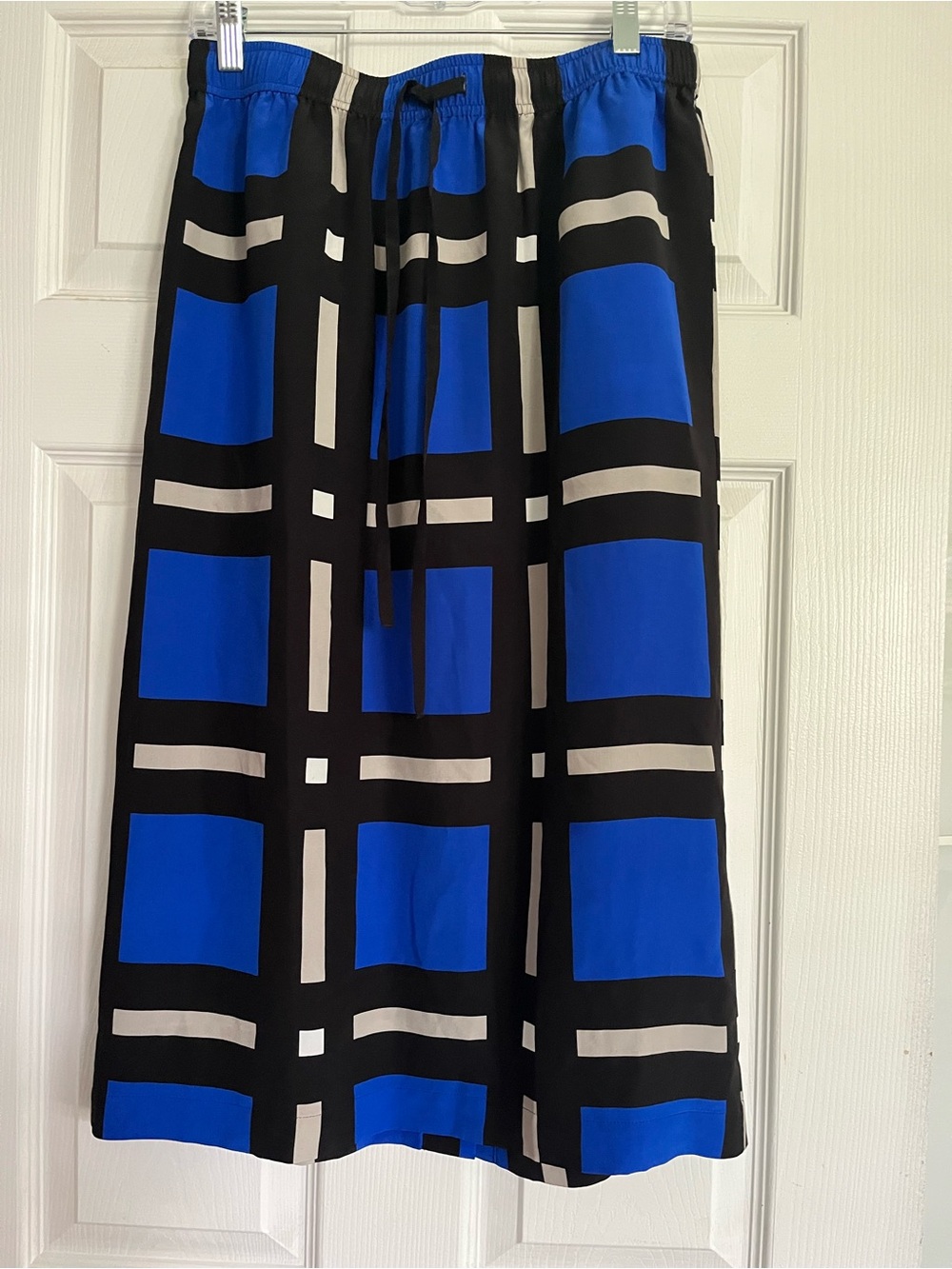 Silk Banana Republic Black and Blue Geometric Midi Skirt